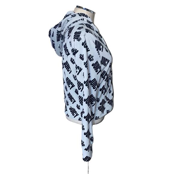 Juicy by Juicy Couture White Velour Logo Print Zip Up Track Hoodie Size L - Picture 3 of 6